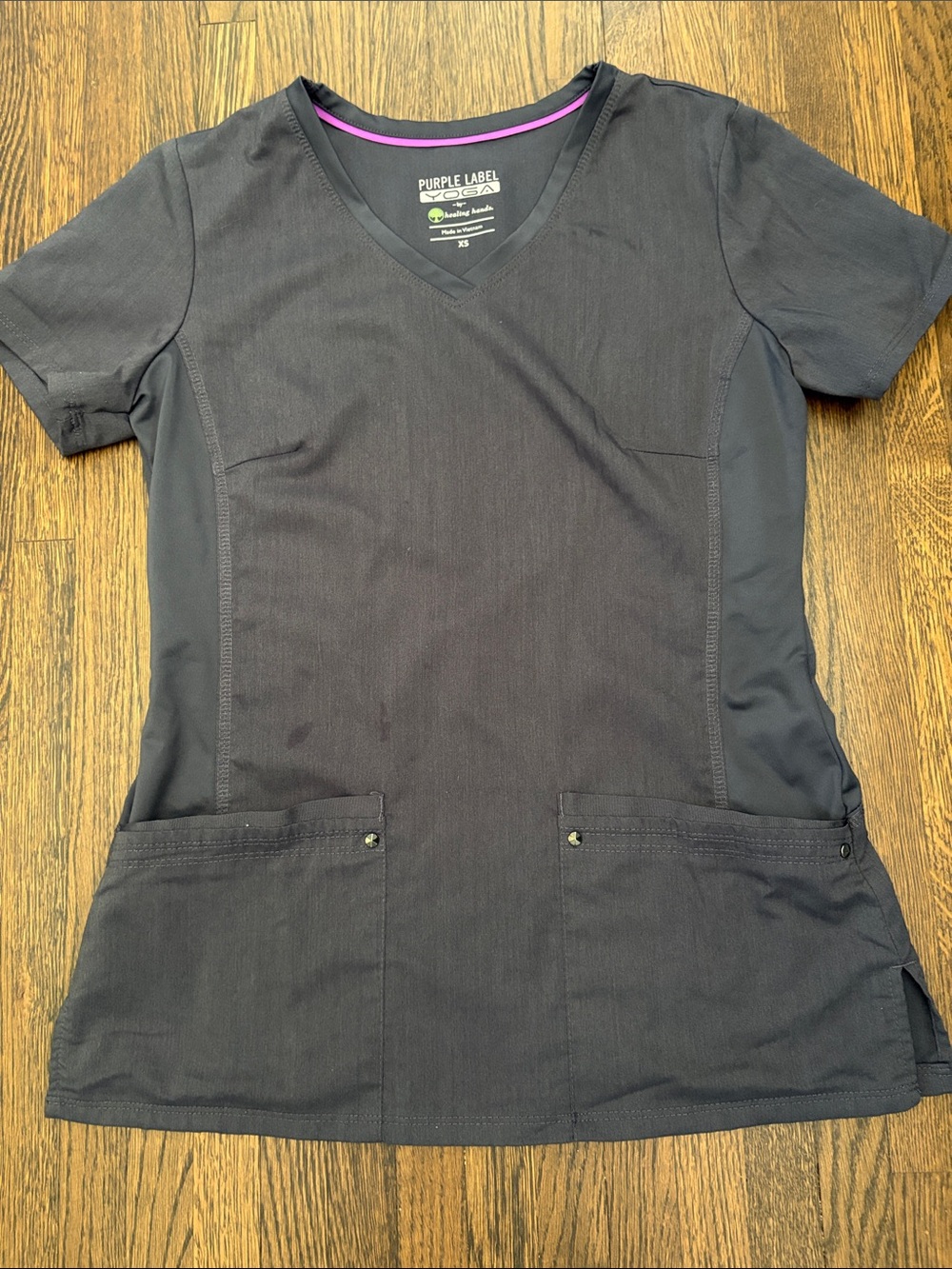 Women's Gray V-Neck Short Sleeve Yoga Top by Healing Hands